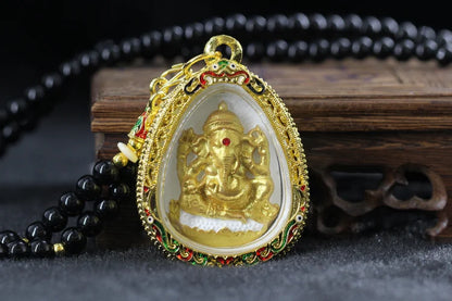 Asia Thailand Royal temple Buddha card GANESH Elephant God of wealth Pendant Amulet bring fortune GOOD LUCK Effective protection