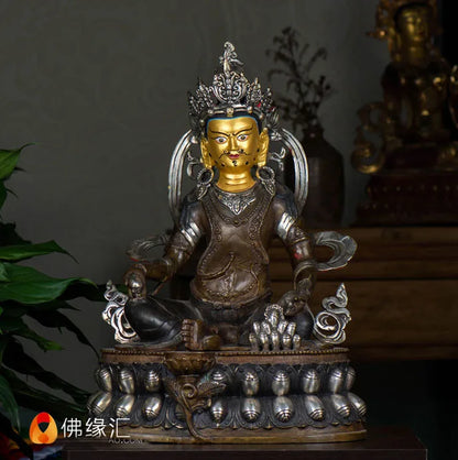 18 inch LARGE # HOME lobby Protection Talisman Huge silver-plated gilt Buddhism Yellow Jambhala God of money buddha statue