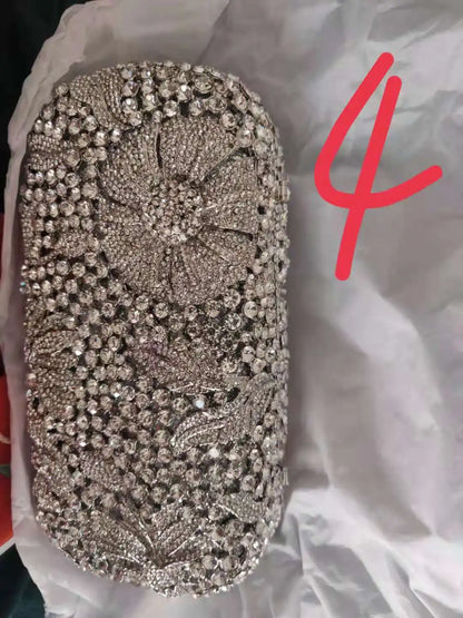 Woman Gold Silver Diamond Flower Evening Purse Wedding Bridal Stone Prom Clutch Bag Hollow Out Floral Party Gala Crystal Handbag
