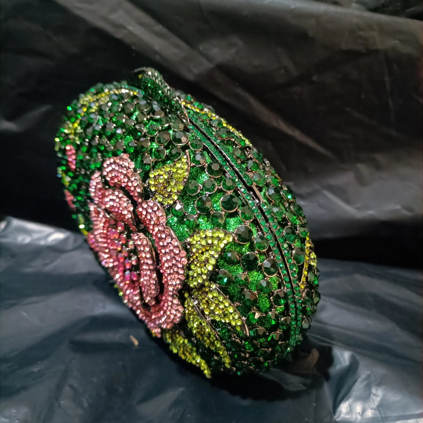Woman Green Pink Flower Diamond Stone Bag Banquet Formal Party Crystal Floral Purse Wedding Bridal Hollow Elegant Gala Handbag