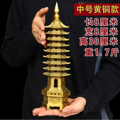 30 CM # efficacious FENG SHUI Golden Tower #  bless home office Safety business luck Talisman # Brass tower statue