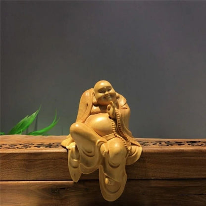 Yaibai boxwood carving Zen Maitreya Buddha small decoration solid wood carving living room desk Buddha ornamental crafts