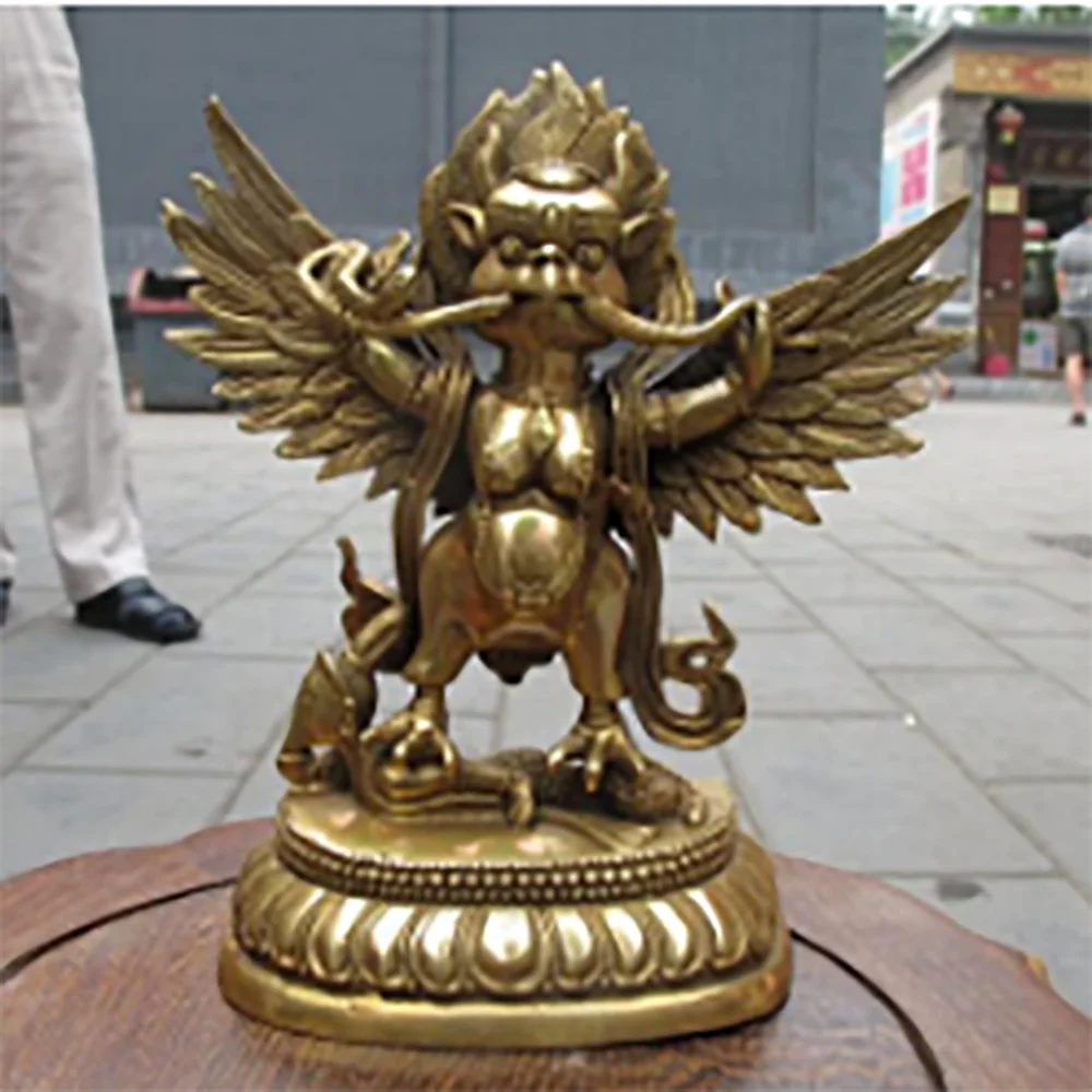 7"Tibet Tibetan Refined Pure Brass Garuda Bird God Tantric Buddha Statue statues garden decoration