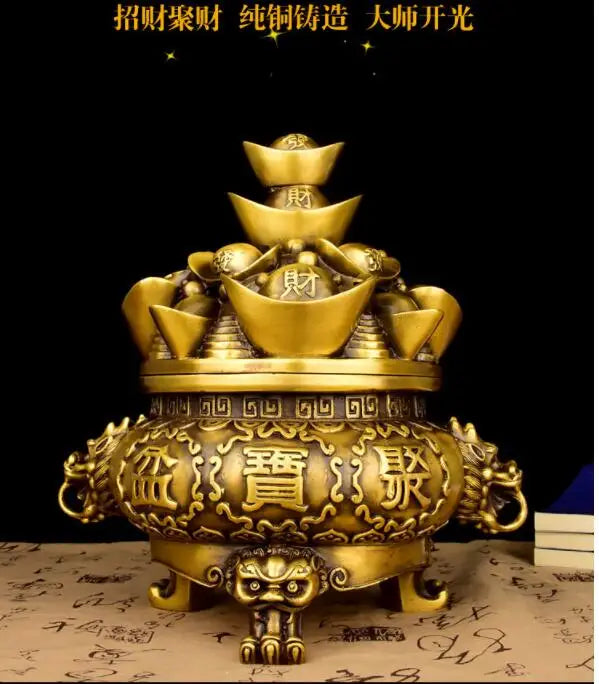 26CM # bless family Safety luck bring wealth Talisman # home FENG SHUI efficacious Protection  Cornucopia brass statue