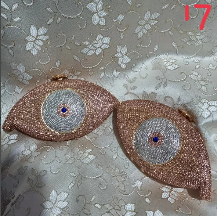 Cocktail Party Grey AB Evil Eyes Handbag Woman Diamond Crystal Cocktail Prom Evening Purse Wedding Bridal Banquet Rhinestone Bag