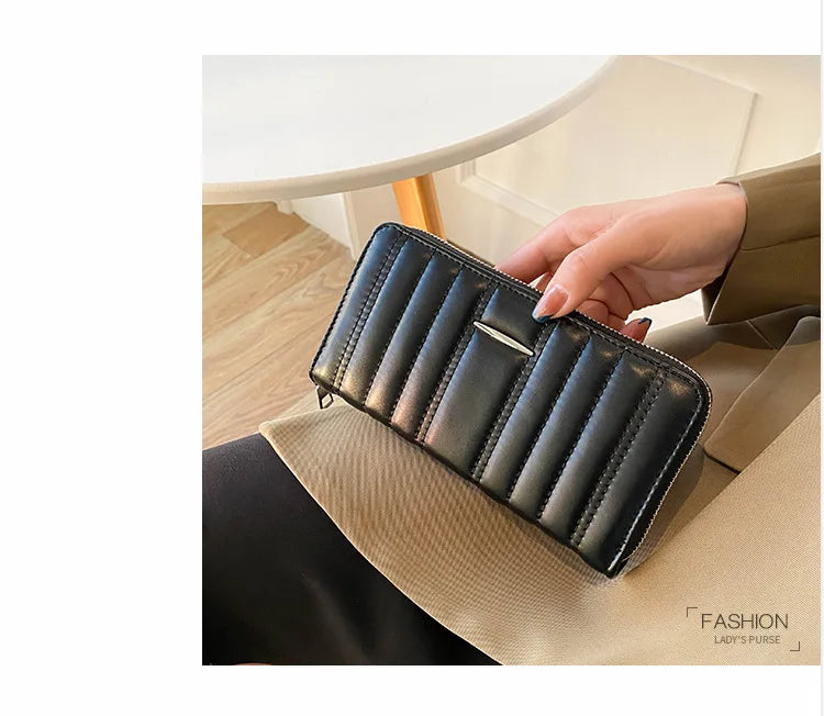 Woman Black Stripe Clutch Bag Solid Pure Color Ladies Dinner Wallet Purse Toted Fashion Female Party Banquet Elegant Handbag