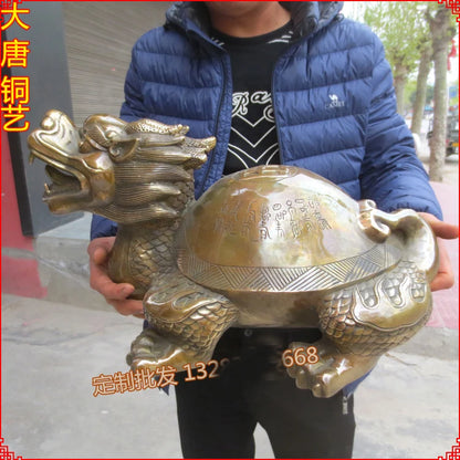 49CM Huge -home Porch lobby Hall efficacious Protection Mascot thriving business bronze dragon turtle FENG SHUI art Sculpture