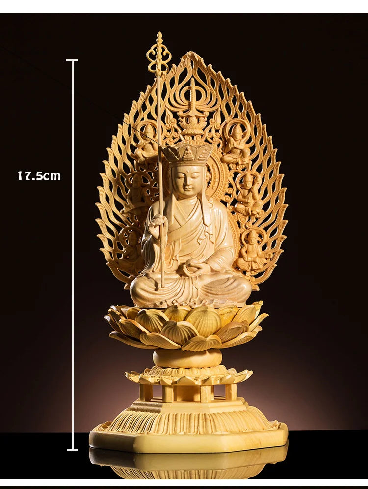 Ksitigarbha King Of The Inferno 17cm Chinese Boxwood Buddha Statue Goddess Wood Boudha Craft Feng Shui For Home Decor