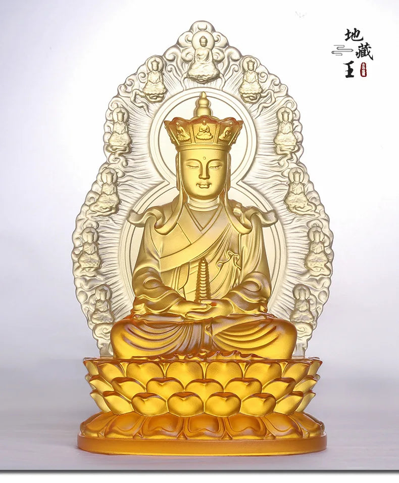 Coloured glaze Tower Five Buddha Crown Dizang Bodhisattva Decoration Buddha statue Home Furnishing Ksitigarbha Bodhisattva