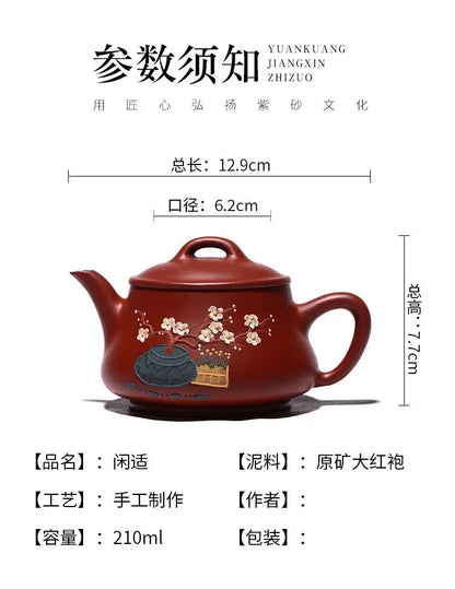 Yixing Purple Sand Pot, Famous Hand-painted Plum Blossom Ore Dahongpao Kung-Fu Teaware Purple Clay Drinkware for Puer Green