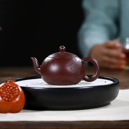 Zisha Teapot Yixing Handmade Pot, Kung-Fu Teaware, Purple Clay Drinkware for Puer Green Black Chinese Tea Vermilion Lotus