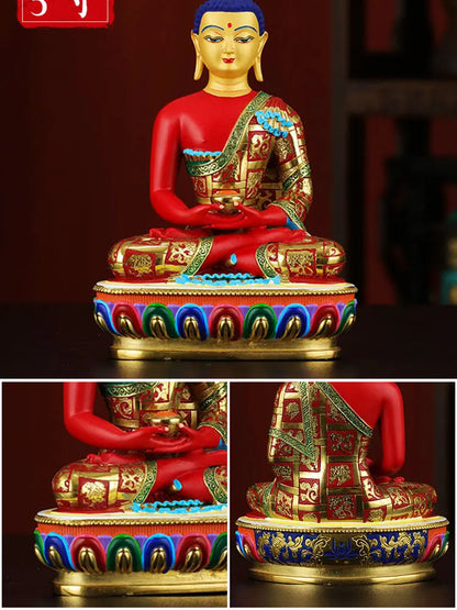 Asia high grade colored draw Good Buddha statue bless family Safety Healthy luck Painted Amitabha Sakyamuni Buddha God statue