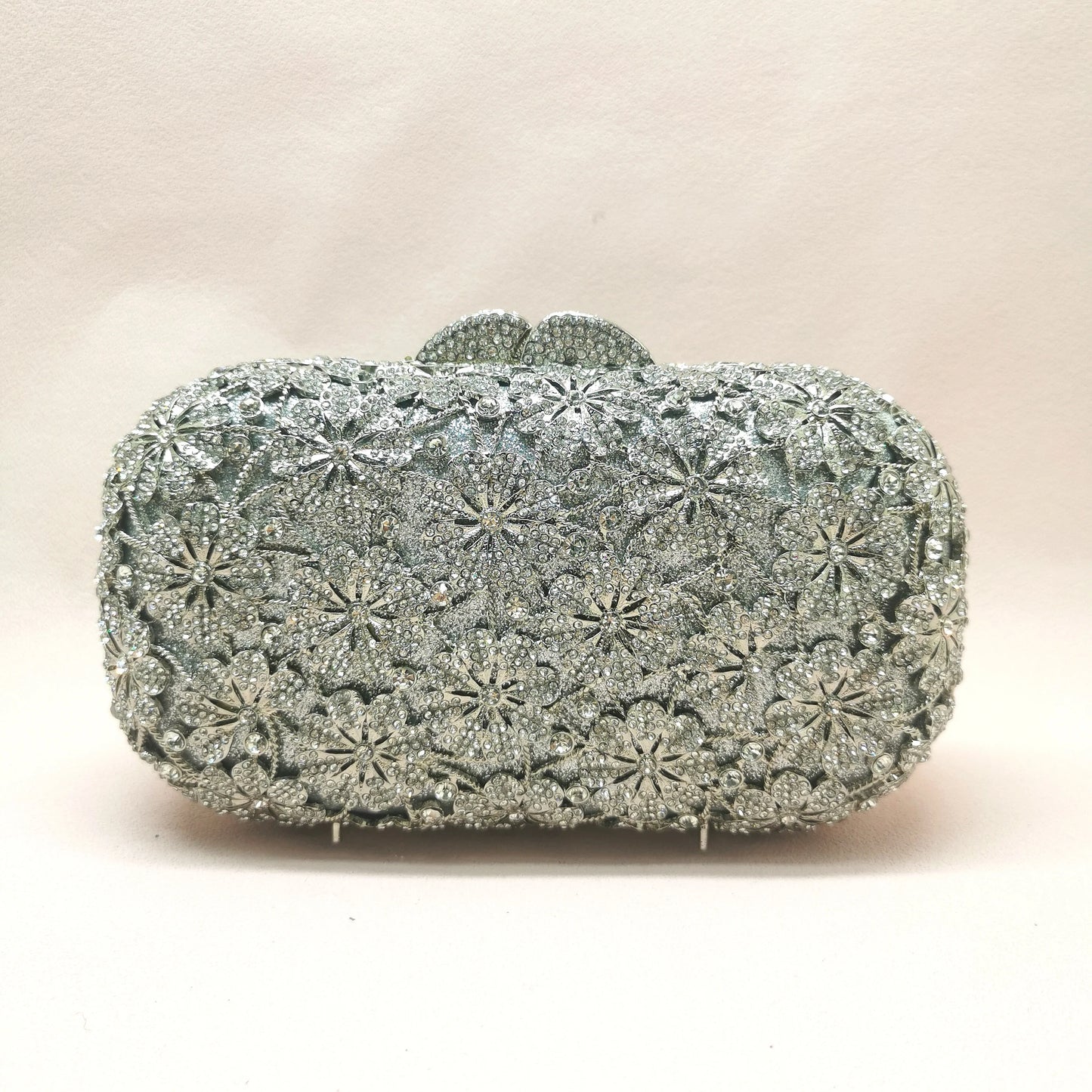Silver Hollow Out Flower Crystal Wedding Party Clutch Bag Woman Floral Diamond Prom Evening Purse Bridal Dinner Handmade Handbag