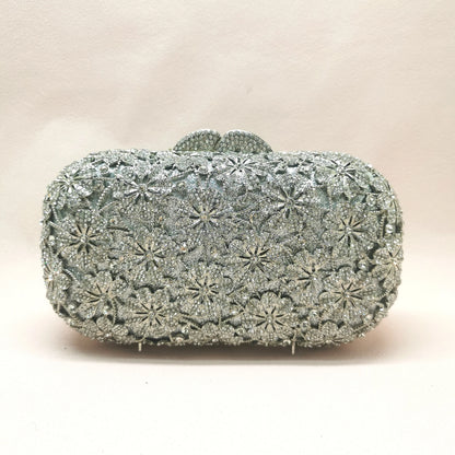 Silver Hollow Out Flower Crystal Wedding Party Clutch Bag Woman Floral Diamond Prom Evening Purse Bridal Dinner Handmade Handbag