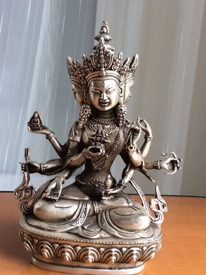 Details tibetan Buddhist brass coated silver Ushnishavijaya buddha statue 22 cm 1.6 KG  wedding copper Decoration real Brass