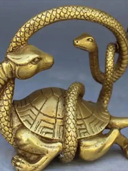 Chinese Solid Copper Fengshui Mythical Animals Dragon Turtle Snake evil Statue