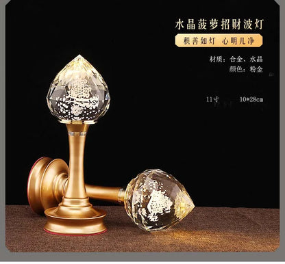 A PAIR 28CM large high grade Buddhism HOME Temple shrine enshrine worship  good luck God of wealth CAI SHEN crystal buddha lamp