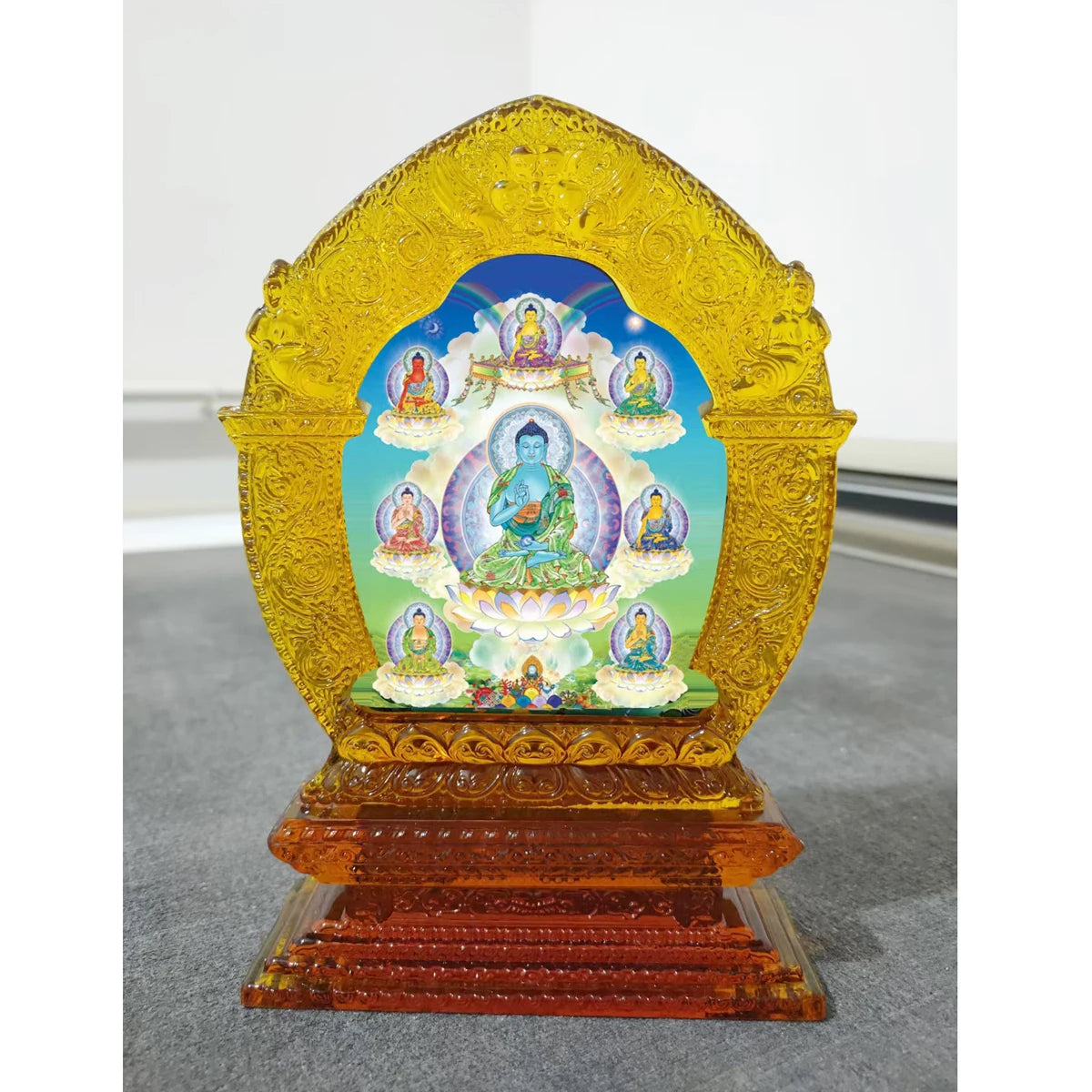 18cm large HOME Family safety healthy Efficacious Protection Buddhism Pharmacist  8 buddhas altar Mandala Crystal Buddha statue