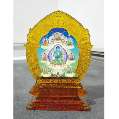 18cm large HOME Family safety healthy Efficacious Protection Buddhism Pharmacist  8 buddhas altar Mandala Crystal Buddha statue