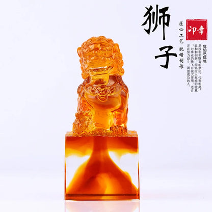 Coloured glaze lion seal ornament study home decoration crafts gift creative Can be engraved