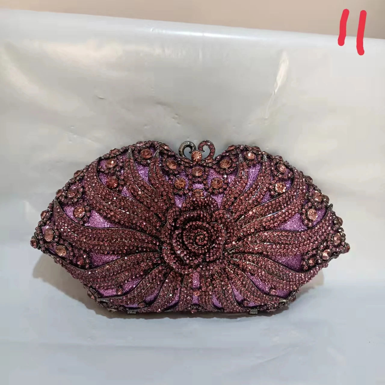 Woman Purple Diamond Flower Evening Purse Hollow Floral Lady Bridal Dinner Handbag Elegant Crystal Wedding Party Rhinestone Bag