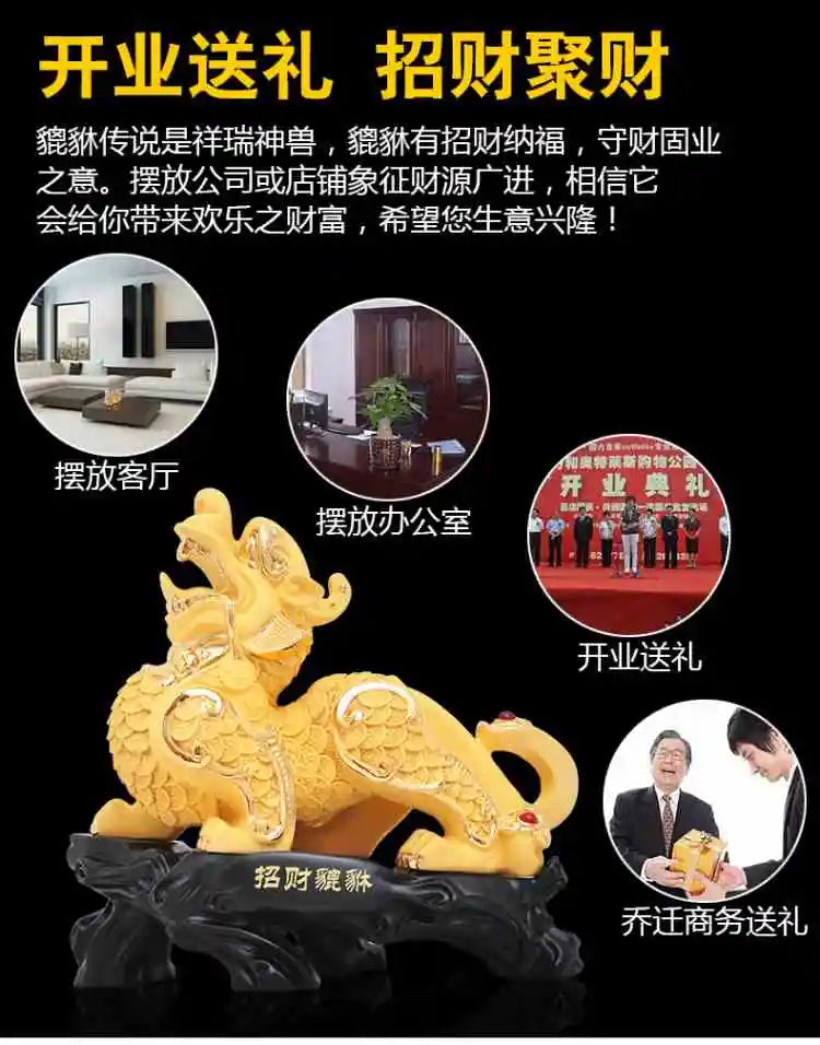 TOP GOOD wealth and treasure # office home shop Money Drawing Talisman # Fortune GOLDEN dragon PI XIU FENG SHUI statue