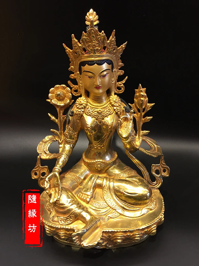 TOP GOOD Buddhist supplies # HOME family  Protection # 30CM large Buddhism Green Tara Buddha gilding brass statue