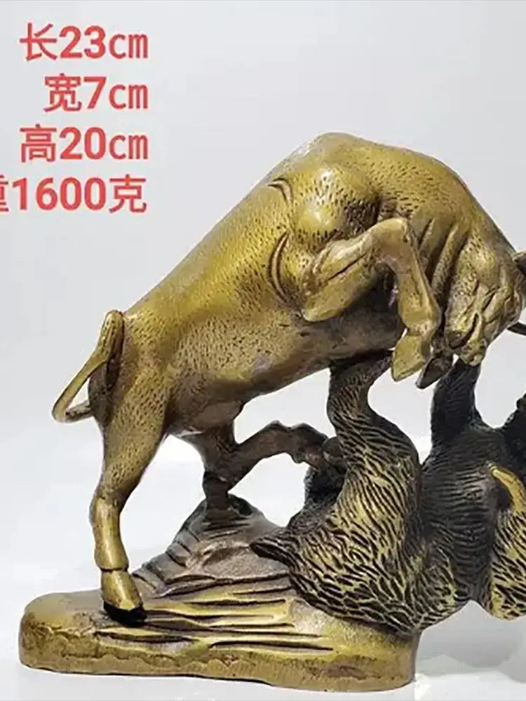 Copper Bull Fighting Bear Animal Feng Shui Home Office Decorations Ornament Crafts
