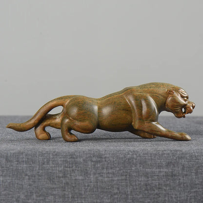 Green sandalwood carved leopard handlebars, solid wood ornaments, home office desktop decoration, cultural and artistic crafts