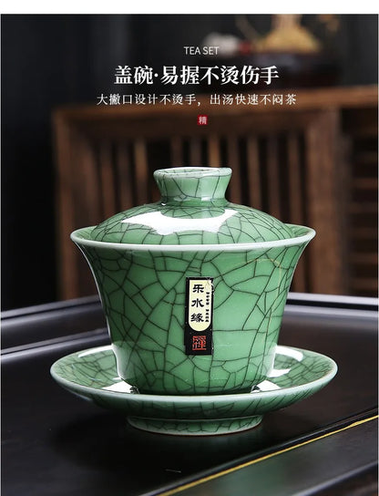 Glaze Color Cracked Ceramics Gaiwan For Tea Home Teacup Travel Tea Bowl Chinese Teaware Accessories Drinkware Personal Cup 130ml
