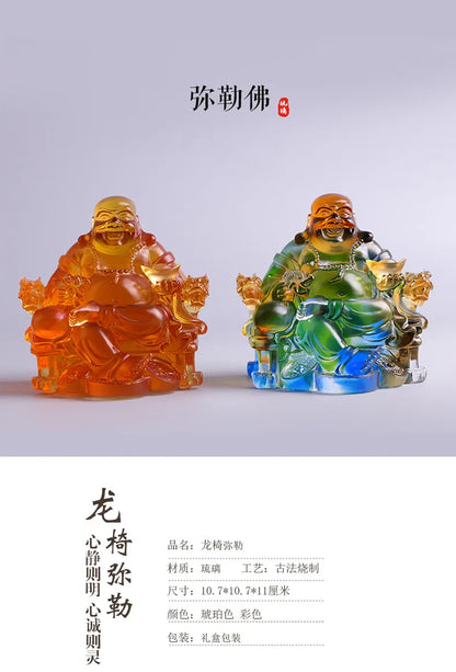 Coloured glaze Maitreya Buddha Laughing Buddha cloth bag monk home worship Buddhist temple supplies ornaments