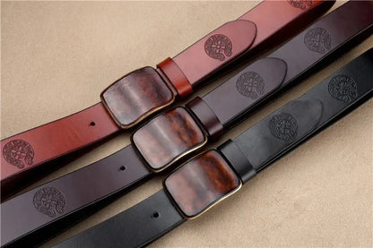 3.8CM Wide Copper Men's High-quality Casual Simple Leather Smooth Buckle Belt Men Solid