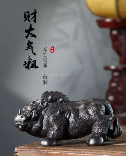 Zanghutianxia Purplue Sand Tea Pet Raw Ore Black Galaxy Tea Ceremony Decoration God Supportable Handmade Large Pieces Tea Playin