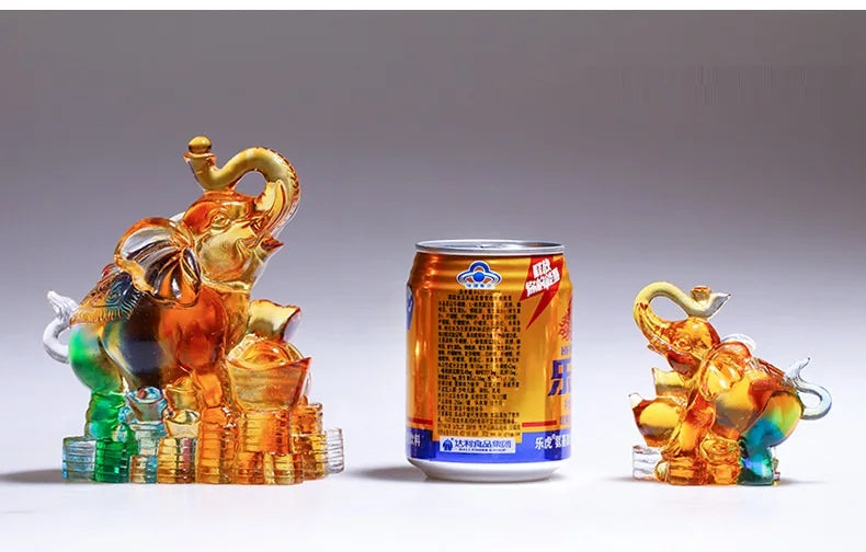 Pure handmade Coloured glaze elephant ornaments and crafts auspicious fortune Step on the gourd ingot elephant