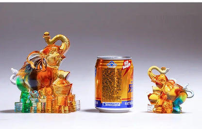 Pure handmade Coloured glaze elephant ornaments and crafts auspicious fortune Step on the gourd ingot elephant