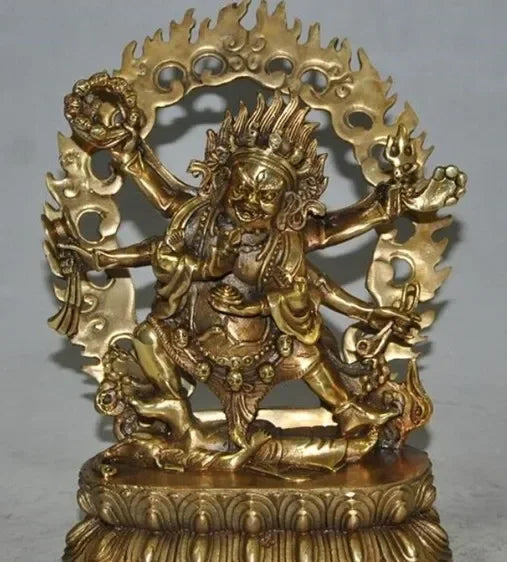 22CM 9 "Buddha Tibet gilt perunggu 6 lengan Vajra mahahebala Tuhan Buddha Ganesha patung
