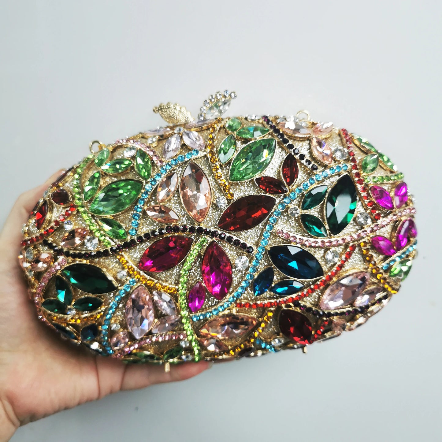 Round Shape Hollow Out Evening Bag Woman Multicolored Diamond Handbag Crystal Stones Wedding Bridal Party Banquet Dinner Purse
