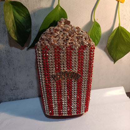 Woman Novelty Red Popcorn Cocktail Handbag Wedding Bridal Crystal Prom Evening Bag Shinny Diamond Birthday Dinner Party Purses