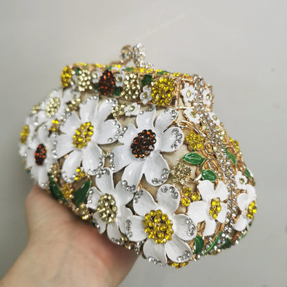 Woman Flower Hollow Out Diamond Dinner Handbag Crystal Wedding Bridal Gala Elegant Evening Bag Cocktail Floral Stone Party Purse