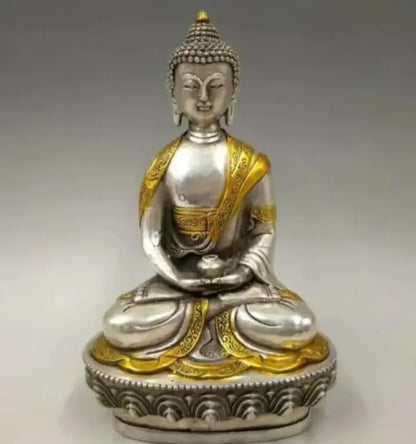 Collectibles Chinese Fengshui White Copper Carving Handicraft Medicine Buddha Pharmacist Buddha Health And Longevity Statue