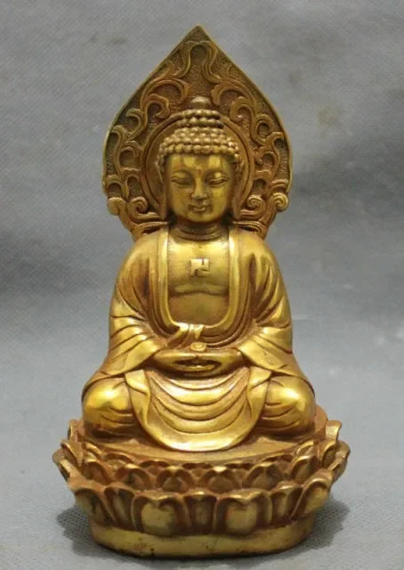 decoration bronze factory Pure Brass Antique  gold-plated brass pray bless shakyamuni Buddha Statue / Height: 5.5inch