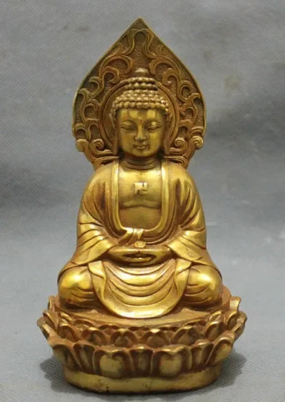 decoration bronze factory Pure Brass Antique  gold-plated brass pray bless shakyamuni Buddha Statue / Height: 5.5inch