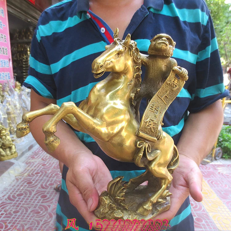 LARGE office home shop company lobby thriving business Money Drawing GOOD LUCK Mascot# HORSE with monkey FENG SHUI Brass statue