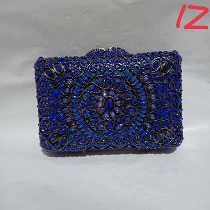 Woman Vintage Blue Diamond Clutch Dinner Banquet Hollow Out Evening Purse Wedding Bridal Rhinestone Bag Party Crystal Handbag