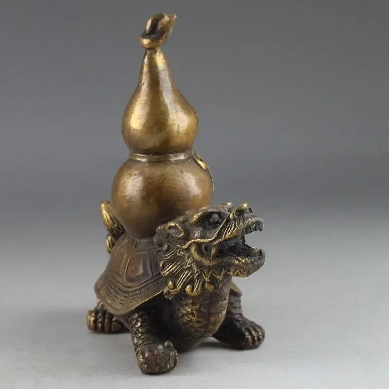 collecting OLD copper Elaborate Old crafts Brass Elaborate Handwork Copper Dragon & Tortoise Gourd Exorcism Auspicious Statue