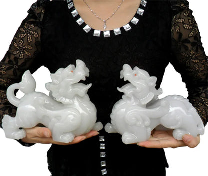 HOT SALE  2PCS office home lobby efficacious FENG SHUI Talisman Protection Money Drawing 3D JADE PI XIU Sculpture ART statue