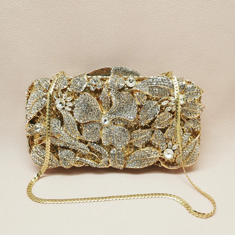 Woman Flower Diamond Wedding Party Bridal Evening Bag Dinner Gala Crystal Floral Purse Birthday Banquet Hollow Evening Handbag