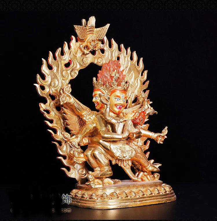 25cm TALL## bless Safety Health Talisman #efficacious Protection Nepal Gold-plated Pourbaix wwarrior attendant Buddha statue