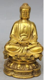 RHS0023 7"Chinese Tibet Buddhism Bronze Seat Shakyamuni Tathagata Amitabha Buddha Statue