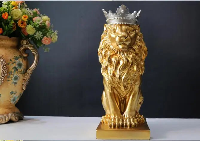 34CM large -HOME OFFICE Porch lobby TOP COOL decor efficacious Mascot thriving business gold Lion KING FENG SHUI ART statue